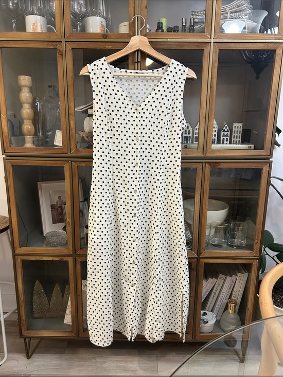 Vintage Dresses & Skirts - Vintage Cotton Sleeveless V-Neck Polka Dot Midi Dress